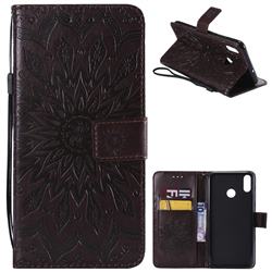Embossing Sunflower Leather Wallet Case for Huawei Honor 8X - Brown