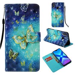 Gold Butterfly 3D Painted Leather Wallet Case for Huawei Honor 8X