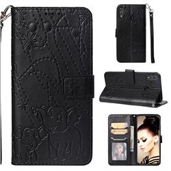Embossing Fireworks Elephant Leather Wallet Case for Huawei Honor 8X - Black