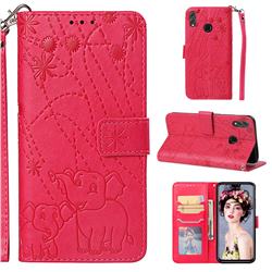 Embossing Fireworks Elephant Leather Wallet Case for Huawei Honor 8X - Red