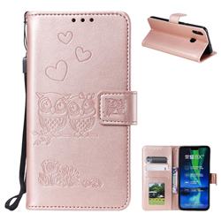 Embossing Owl Couple Flower Leather Wallet Case for Huawei Honor 8X - Rose Gold