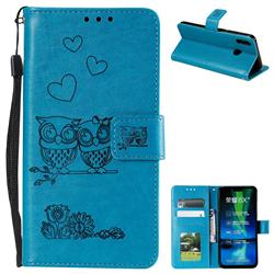 Embossing Owl Couple Flower Leather Wallet Case for Huawei Honor 8X - Blue