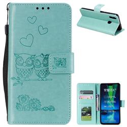 Embossing Owl Couple Flower Leather Wallet Case for Huawei Honor 8X - Green
