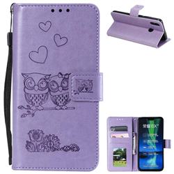 Embossing Owl Couple Flower Leather Wallet Case for Huawei Honor 8X - Purple