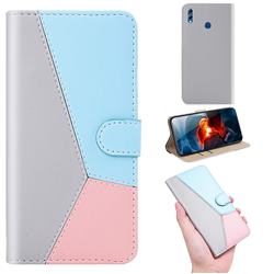 Tricolour Stitching Wallet Flip Cover for Huawei Honor 8X - Gray