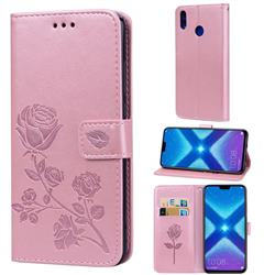 Embossing Rose Flower Leather Wallet Case for Huawei Honor 8X - Rose Gold