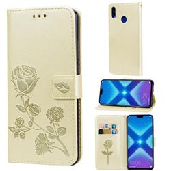 Embossing Rose Flower Leather Wallet Case for Huawei Honor 8X - Golden