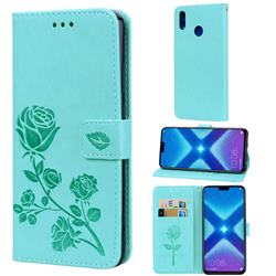 Embossing Rose Flower Leather Wallet Case for Huawei Honor 8X - Green