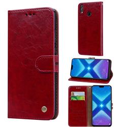 Luxury Retro Oil Wax PU Leather Wallet Phone Case for Huawei Honor 8X - Brown Red