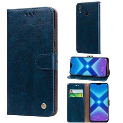 Luxury Retro Oil Wax PU Leather Wallet Phone Case for Huawei Honor 8X - Sapphire