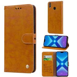 Luxury Retro Oil Wax PU Leather Wallet Phone Case for Huawei Honor 8X - Orange Yellow