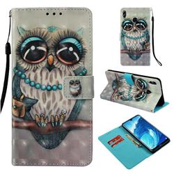Sweet Gray Owl 3D Painted Leather Wallet Case for Huawei Honor 8X Max(Enjoy Max)