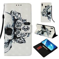 Skull Flower 3D Painted Leather Wallet Case for Huawei Honor 8X Max(Enjoy Max)