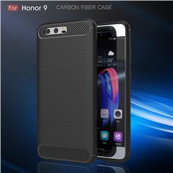 Luxury Carbon Fiber Brushed Wire Drawing Silicone TPU Back Cover for Huawei Honor 9 (Black)
