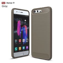 Luxury Carbon Fiber Brushed Wire Drawing Silicone TPU Back Cover for Huawei Honor 9 (Gray)