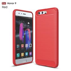 Luxury Carbon Fiber Brushed Wire Drawing Silicone TPU Back Cover for Huawei Honor 9 (Red)