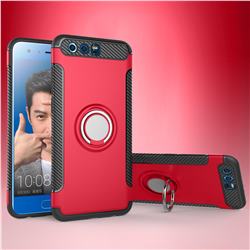Armor Anti Drop Carbon PC + Silicon Invisible Ring Holder Phone Case for Huawei Honor 9 - Red