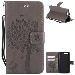 Embossing Butterfly Tree Leather Wallet Case for Huawei Honor 9 - Grey