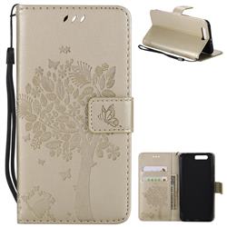 Embossing Butterfly Tree Leather Wallet Case for Huawei Honor 9 - Champagne