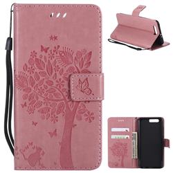Embossing Butterfly Tree Leather Wallet Case for Huawei Honor 9 - Pink