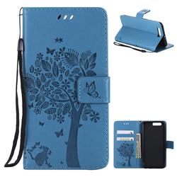 Embossing Butterfly Tree Leather Wallet Case for Huawei Honor 9 - Blue