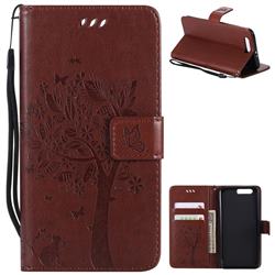 Embossing Butterfly Tree Leather Wallet Case for Huawei Honor 9 - Brown