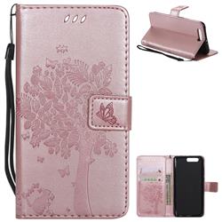 Embossing Butterfly Tree Leather Wallet Case for Huawei Honor 9 - Rose Pink