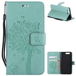 Embossing Butterfly Tree Leather Wallet Case for Huawei Honor 9 - Cyan