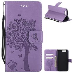 Embossing Butterfly Tree Leather Wallet Case for Huawei Honor 9 - Violet