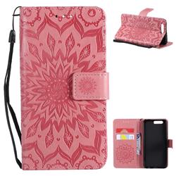 Embossing Sunflower Leather Wallet Case for Huawei Honor 9 - Pink