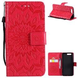 Embossing Sunflower Leather Wallet Case for Huawei Honor 9 - Red