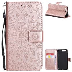 Embossing Sunflower Leather Wallet Case for Huawei Honor 9 - Rose Gold