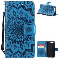 Embossing Sunflower Leather Wallet Case for Huawei Honor 9 - Blue