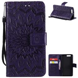 Embossing Sunflower Leather Wallet Case for Huawei Honor 9 - Purple