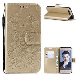 Intricate Embossing Butterfly Circle Leather Wallet Case for Huawei Honor 9 - Champagne