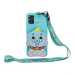 Blue Elephant Neck Lanyard Zipper Wallet Silicone Case for Huawei Honor 9A