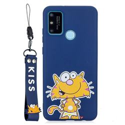 Blue Cute Cat Soft Kiss Candy Hand Strap Silicone Case for Huawei Honor 9A