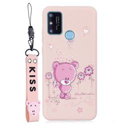 Pink Flower Bear Soft Kiss Candy Hand Strap Silicone Case for Huawei Honor 9A