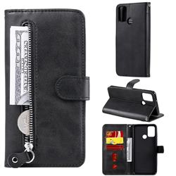 Retro Luxury Zipper Leather Phone Wallet Case for Huawei Honor 9A - Black