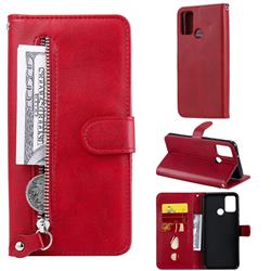 Retro Luxury Zipper Leather Phone Wallet Case for Huawei Honor 9A - Red