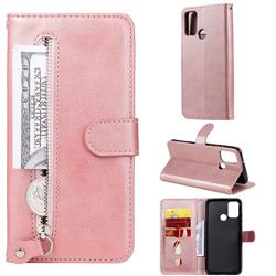 Retro Luxury Zipper Leather Phone Wallet Case for Huawei Honor 9A - Pink