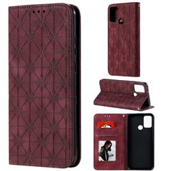 Intricate Embossing Four Leaf Clover Leather Wallet Case for Huawei Honor 9A - Claret