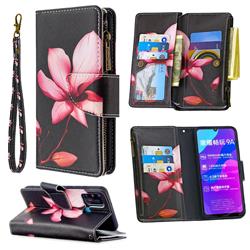 Lotus Flower Binfen Color BF03 Retro Zipper Leather Wallet Phone Case for Huawei Honor 9A