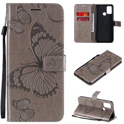 Embossing 3D Butterfly Leather Wallet Case for Huawei Honor 9A - Gray