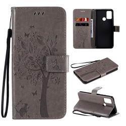 Embossing Butterfly Tree Leather Wallet Case for Huawei Honor 9A - Grey