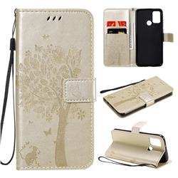 Embossing Butterfly Tree Leather Wallet Case for Huawei Honor 9A - Champagne