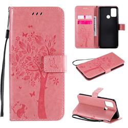 Embossing Butterfly Tree Leather Wallet Case for Huawei Honor 9A - Pink