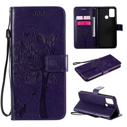 Embossing Butterfly Tree Leather Wallet Case for Huawei Honor 9A - Purple