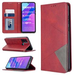 Prismatic Slim Magnetic Sucking Stitching Wallet Flip Cover for Huawei Honor 9A - Red