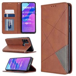 Prismatic Slim Magnetic Sucking Stitching Wallet Flip Cover for Huawei Honor 9A - Brown